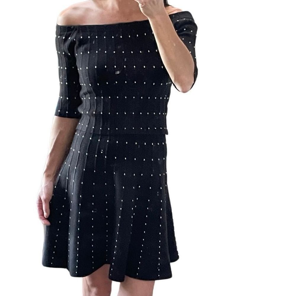 EUC Nordstrom Chelsea28 2-Pc Off Shoulder Black White Dot Top and Skirt Set - XS